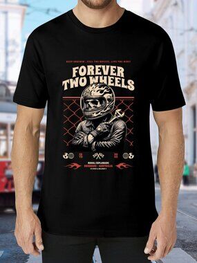 Forever Two Wheels Motorcycle Graphic Tee - Black
